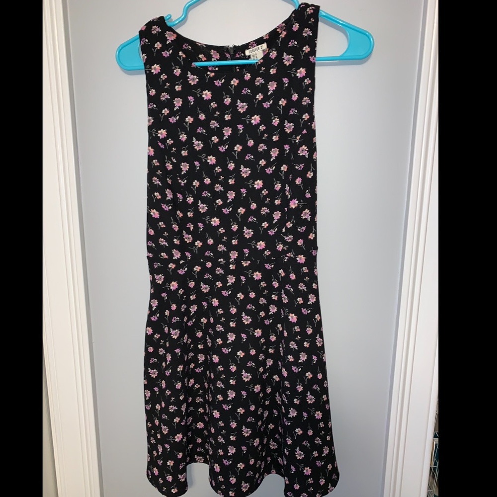 BLACK FLORAL SKATER DRESS